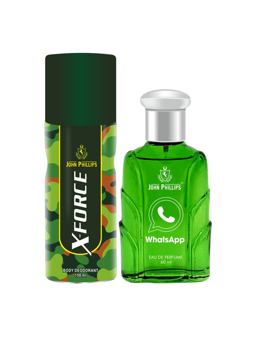 

JOHN PHILLIPS Set of X-Force Body Deodorant 150 ml + Whatsapp Eau De Parfum 60 ml, Green