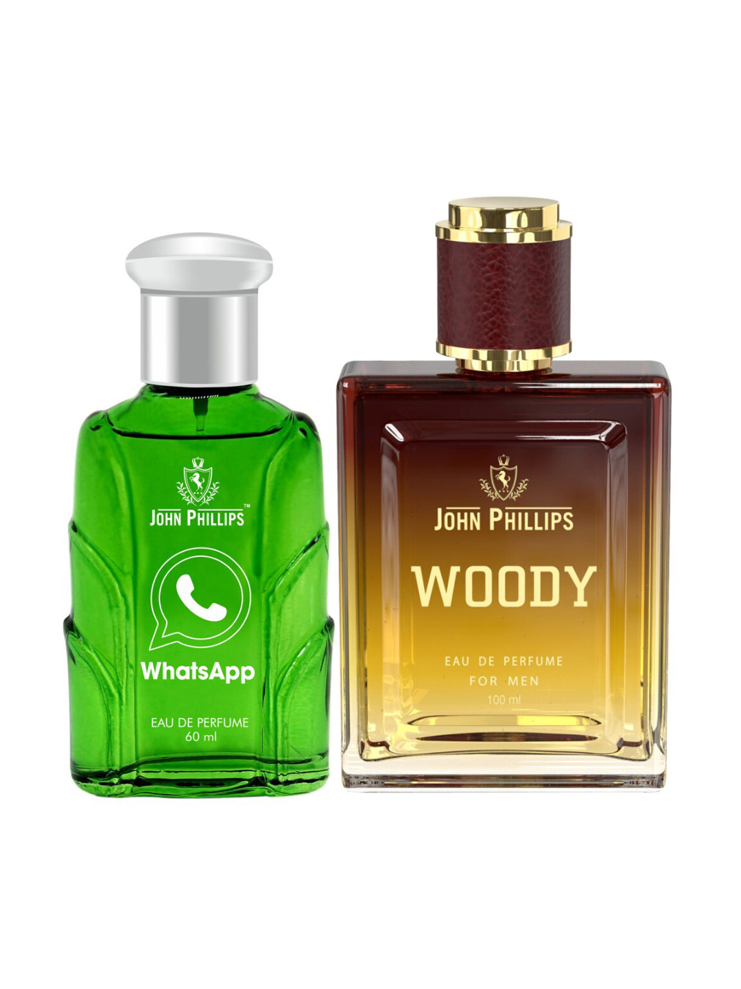 

JOHN PHILLIPS Set of 2 Long Lasting Eau De Parfum - Whatsapp 60 ml & Woody 100 ml, Green