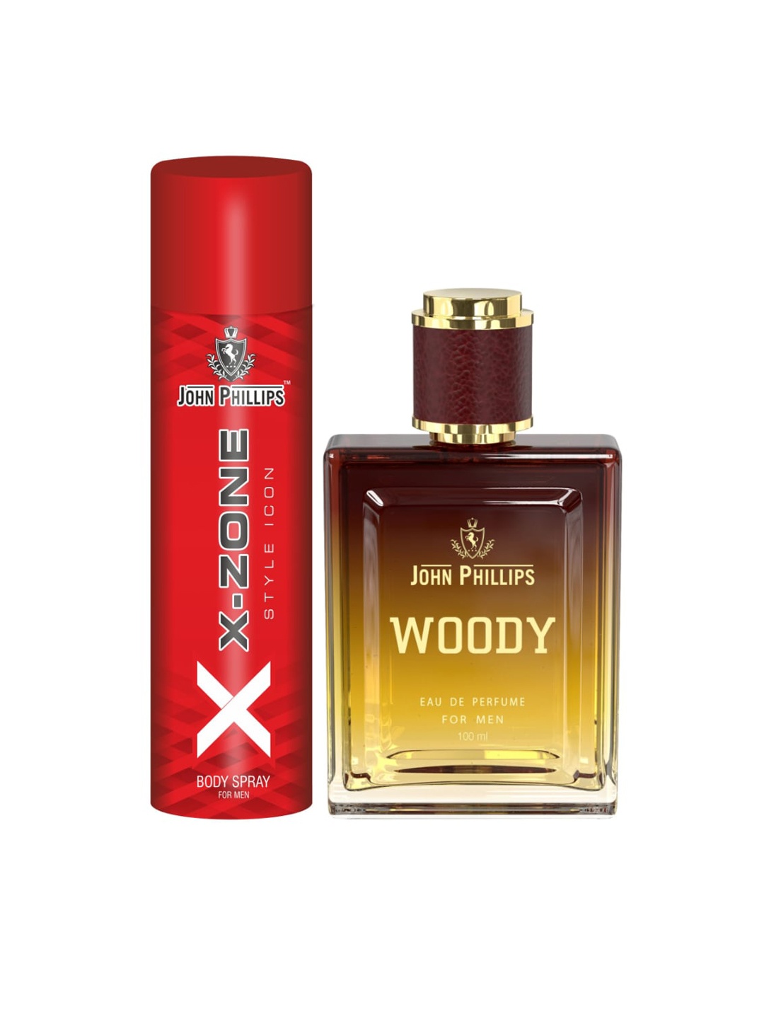 

JOHN PHILLIPS Men Set of Woody Eau De Parfum 100 ml & XX-Zone Deodorant 90 ml, Brown