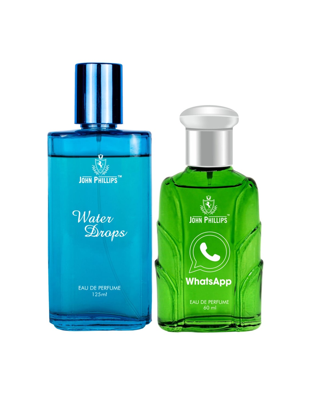 

JOHN PHILLIPS Set of 2 Long Lasting Eau De Parfum - Whatsapp 60 ml & Water Drops 125 ml, Green