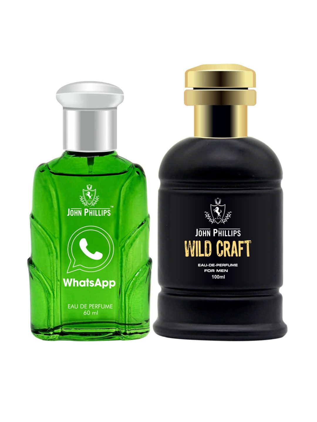 

JOHN PHILLIPS Set of 2 Long Lasting Eau De Parfum - Whatsapp 60 ml & Wild Craft 100 ml, Green