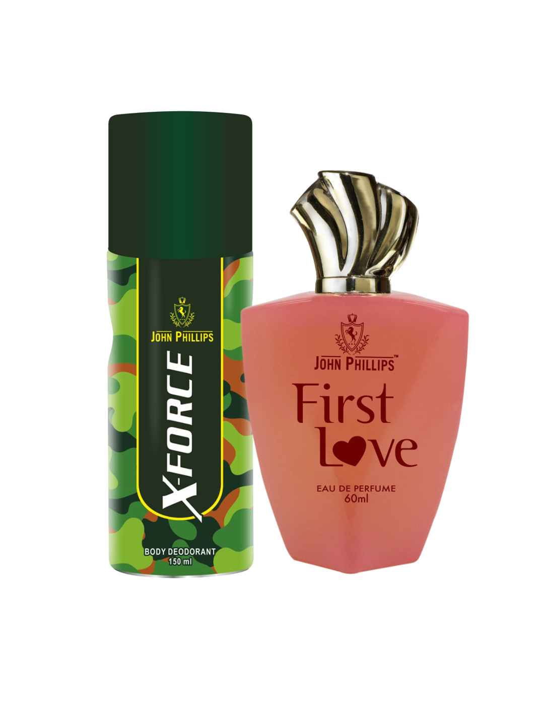 

JOHN PHILLIPS Set of X-Force Body Deodorant 150 ml + First Love Eau De Parfum 60 ml, Pink