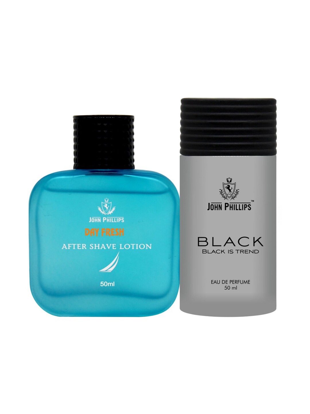 

JOHN PHILLIPS Set of Day Fresh After Shave Lotion 50 ml + Black Is Trend EDP 50 ml, Blue