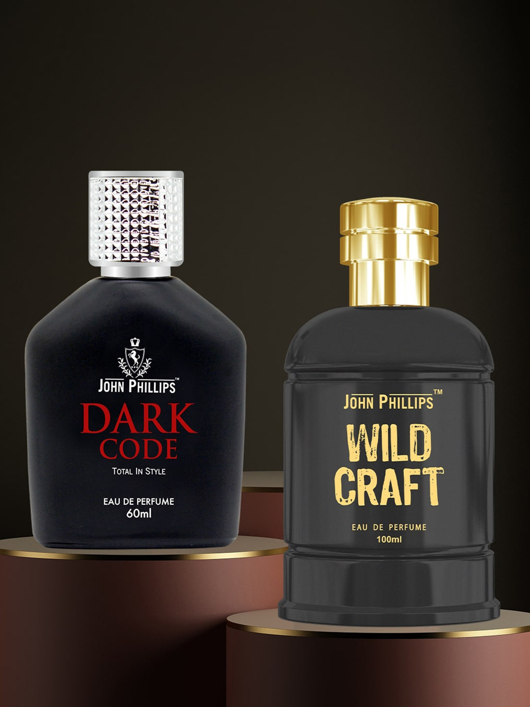 

JOHN PHILLIPS Men Set Of 2 Long-Lasting Eau De Parfum - Dark Code 60ml & Wild Craft 100ml, Black
