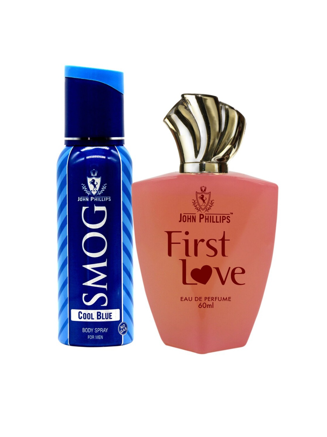 

JOHN PHILLIPS Unisex Set Of First Love EDP & Smog Cool Blue Body Spray - 60ml+120ml, Peach