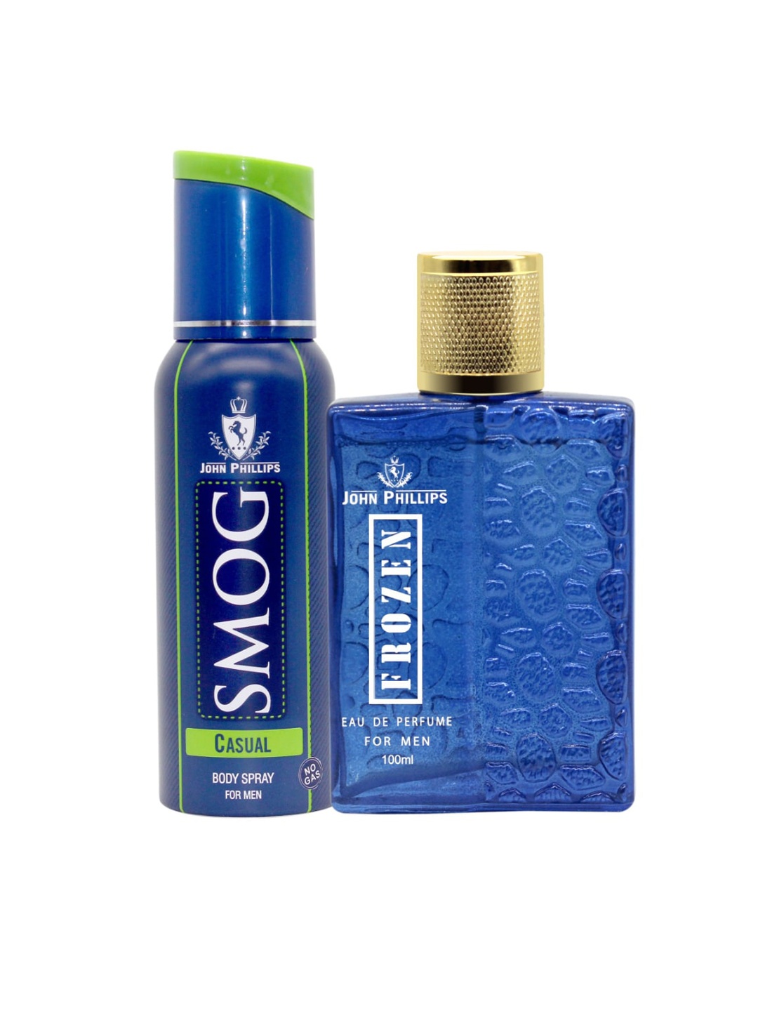 

JOHN PHILLIPS Men Set of Frozen Eau De Parfum 100 ml & Smog Casual Deodorant 120 ml, Blue