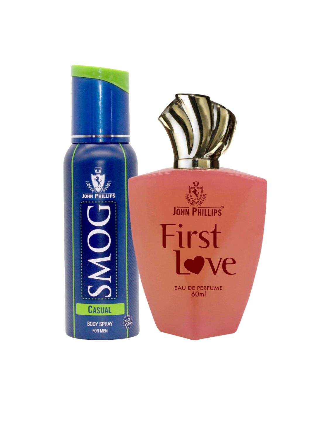 

JOHN PHILLIPS Set of Casual Smog Body Spray 120 ml + First Love Eau De Parfum 60 ml, Blue