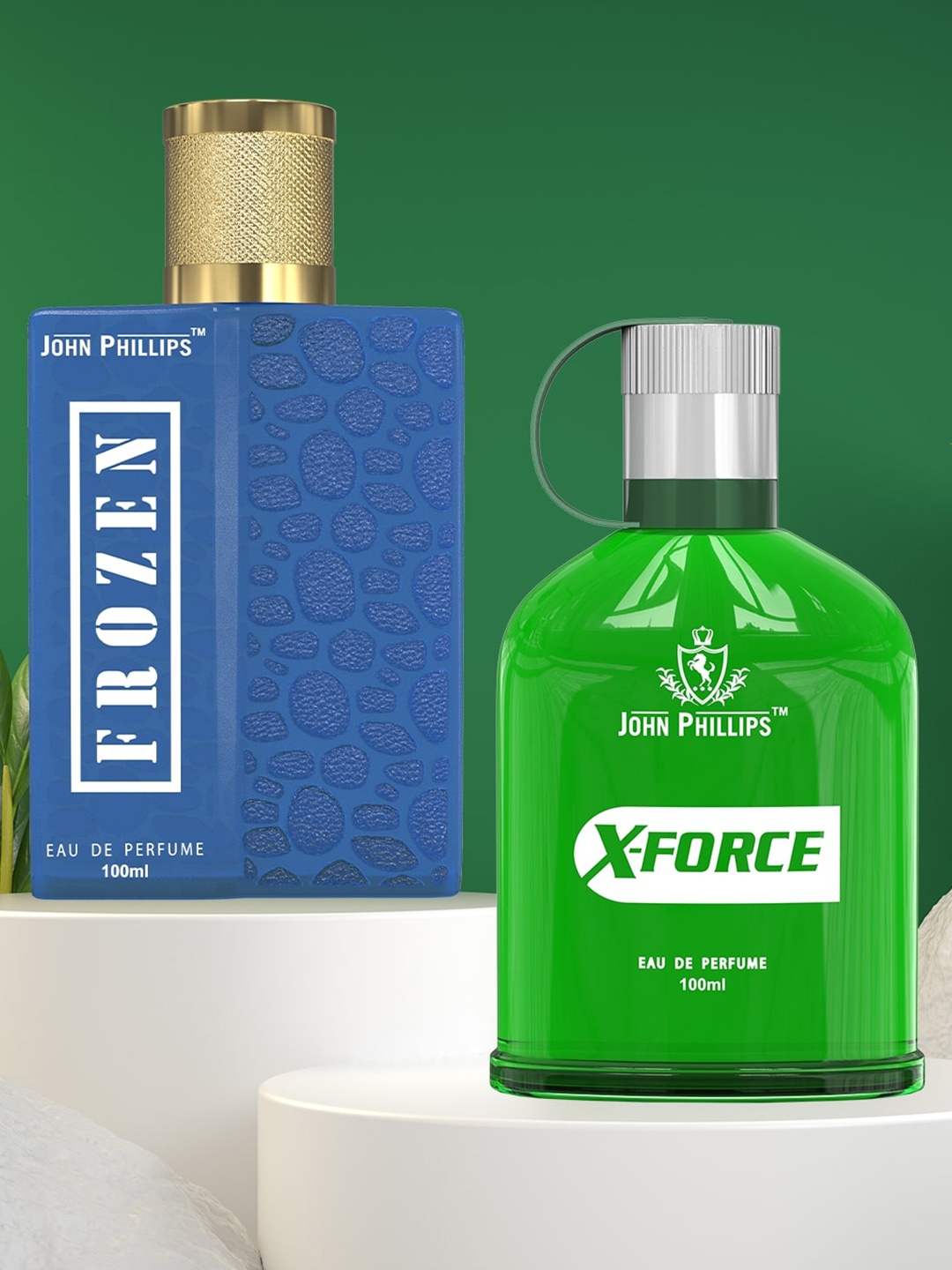 

JOHN PHILLIPS Set of 2 Long Lasting Eau De Parfum - Frozen & X-Force - 100 ml each, Green