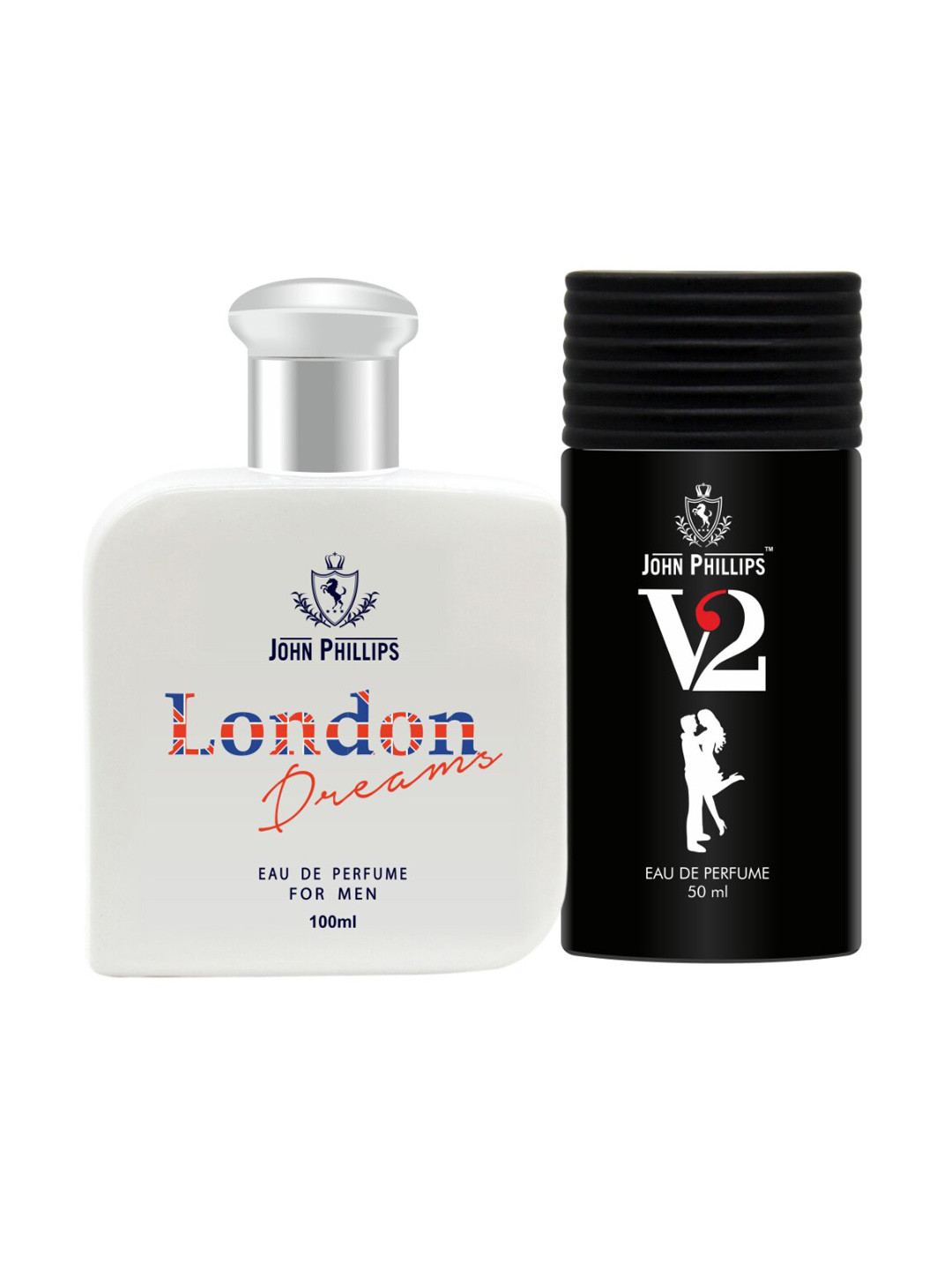 

JOHN PHILLIPS Set of 2 Long Lasting Eau De Parfum - London Dreams 100 ml & V2 50 ml, Black