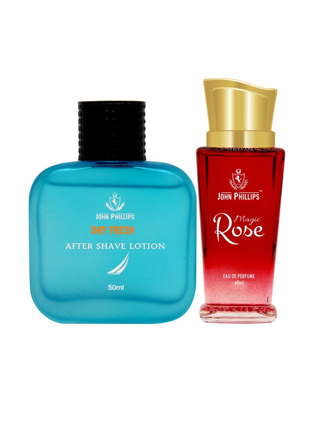 

JOHN PHILLIPS Set Of Day Fresh After Shave Lotion & Magic Rose Eau De Parfum - 50ml+60ml, Blue