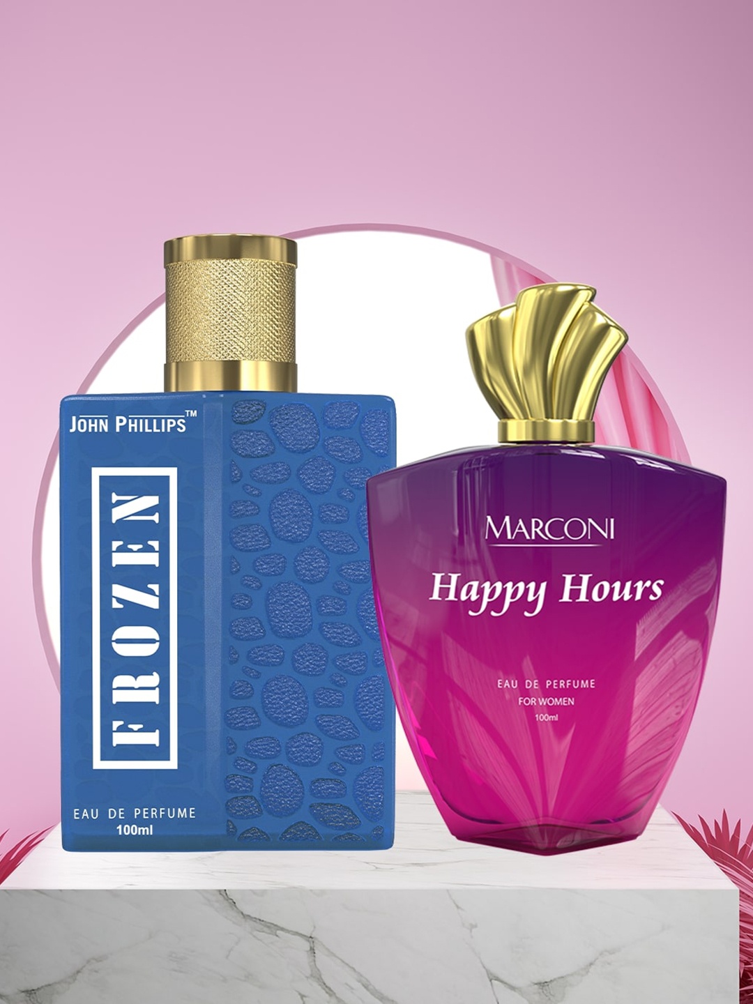 

JOHN PHILLIPS Set of 2 Eau De Parfum 100 ml Each - Men Frozen & Women Happy Hours, Blue