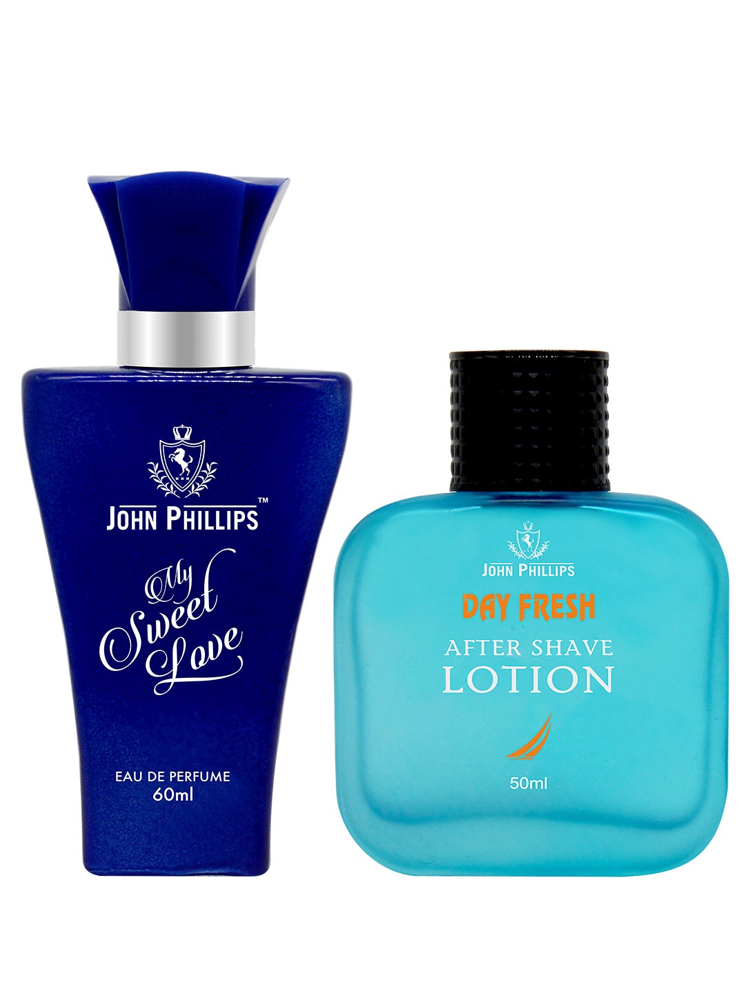 

JOHN PHILLIPS Unisex Set of Day Fresh After Shave Lotion + My Sweet Love EDP - 50ml+60ml, Navy blue