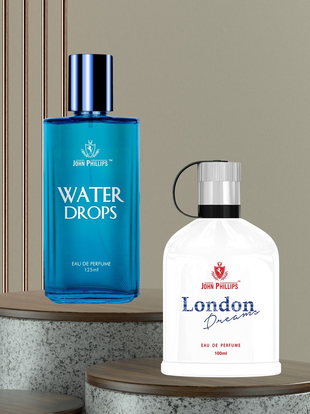 

JOHN PHILLIPS Set Of 2 Long-Lasting Eau De Parfum- London Dreams 100ml & Water Drops 125ml, Blue