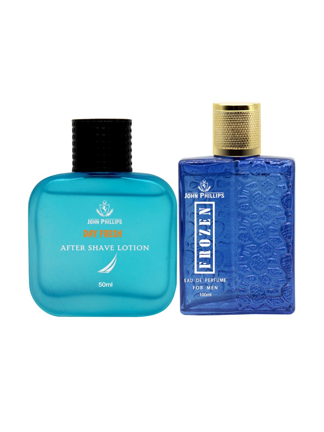 

JOHN PHILLIPS Men Set of Frozen Eau De Parfum 100 ml & Day Fresh After Shave Lotion 50 ml, Blue