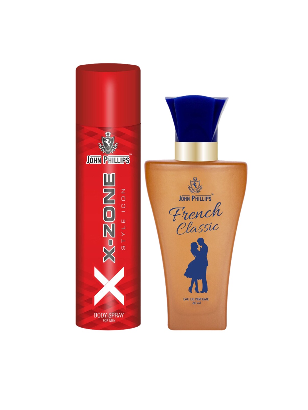 

JOHN PHILLIPS Unisex Set of French Classic Eau De Parfum & XX-Zone Body Spray - 60ml+90ml, Brown