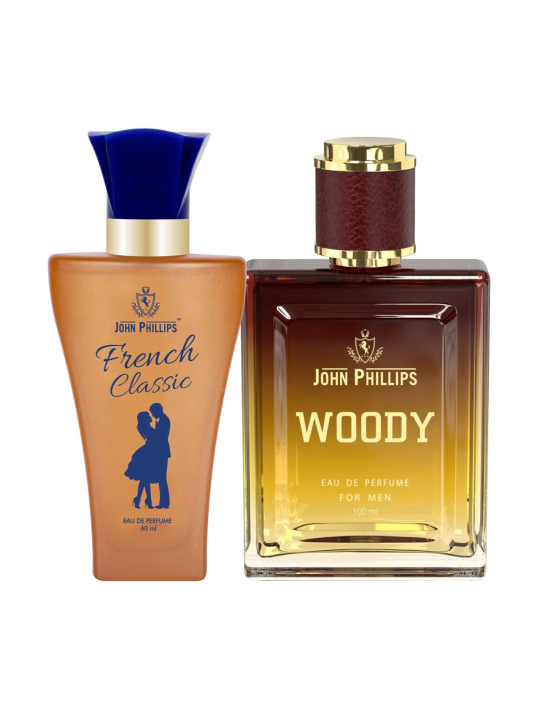 

JOHN PHILLIPS Set of 2 Eau De Parfum - French Classic 60 ml & Men Woody 100 ml, Brown