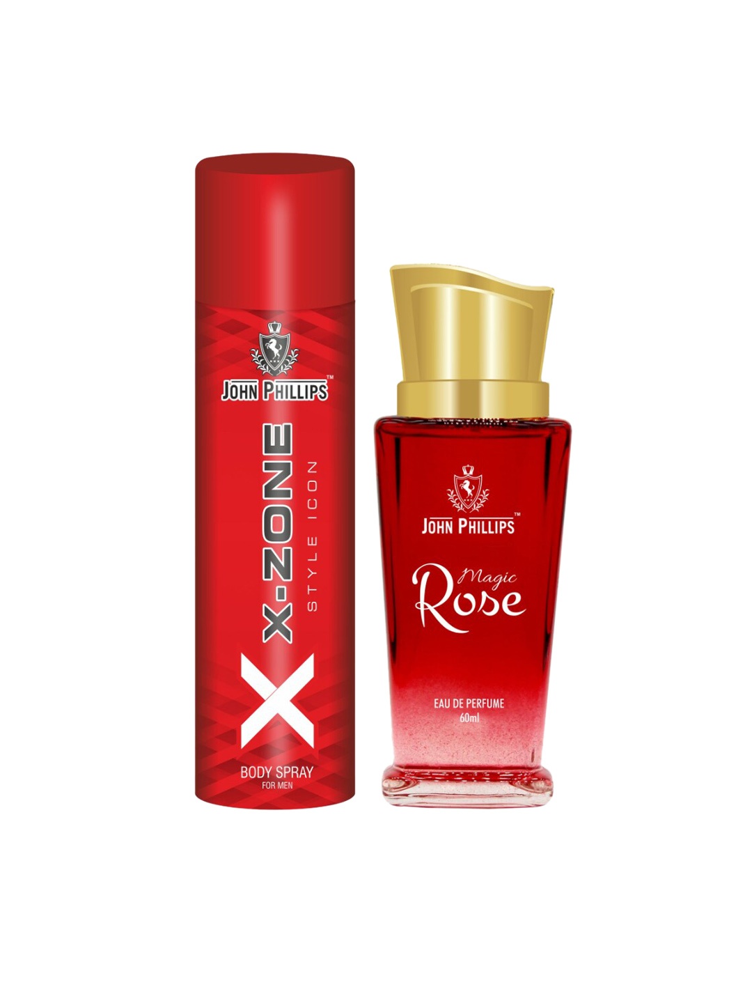 

JOHN PHILLIPS Set of Magic Rose Eau De Parfum 60ml & XX-Zone Deodorant 90ml, Red