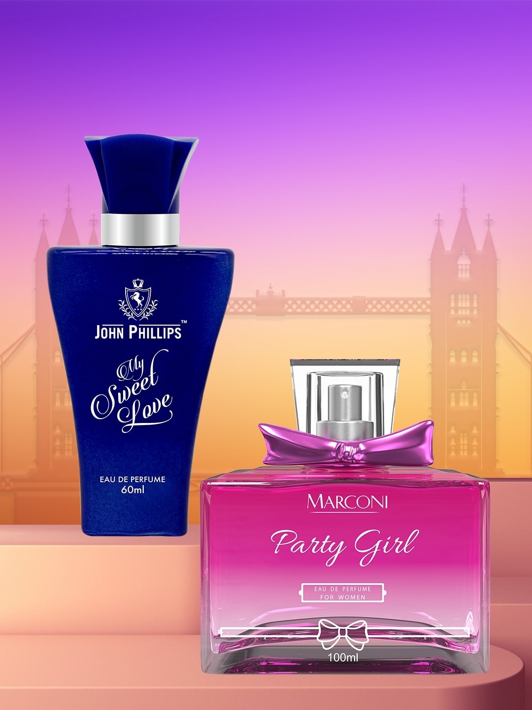 

JOHN PHILLIPS Set of 2 Long Lasting Eau De Parfum - My Sweet Love 60ml & Party Girl 100ml, Blue