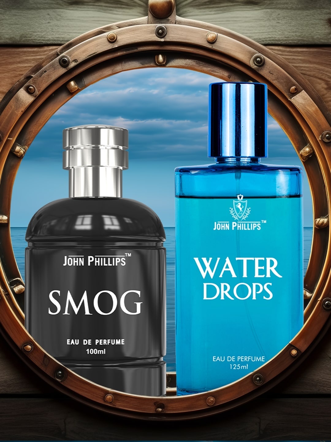 

JOHN PHILLIPS Set of 2 Eau De Parfum - Water Drops 125 ml & Men Smog 100 ml, Blue