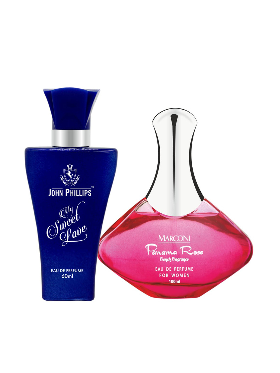 

JOHN PHILLIPS Set of 2 Eau De Parfum-My Sweet Love 60ml & Women Marconi Panama Rose100 ml, Blue