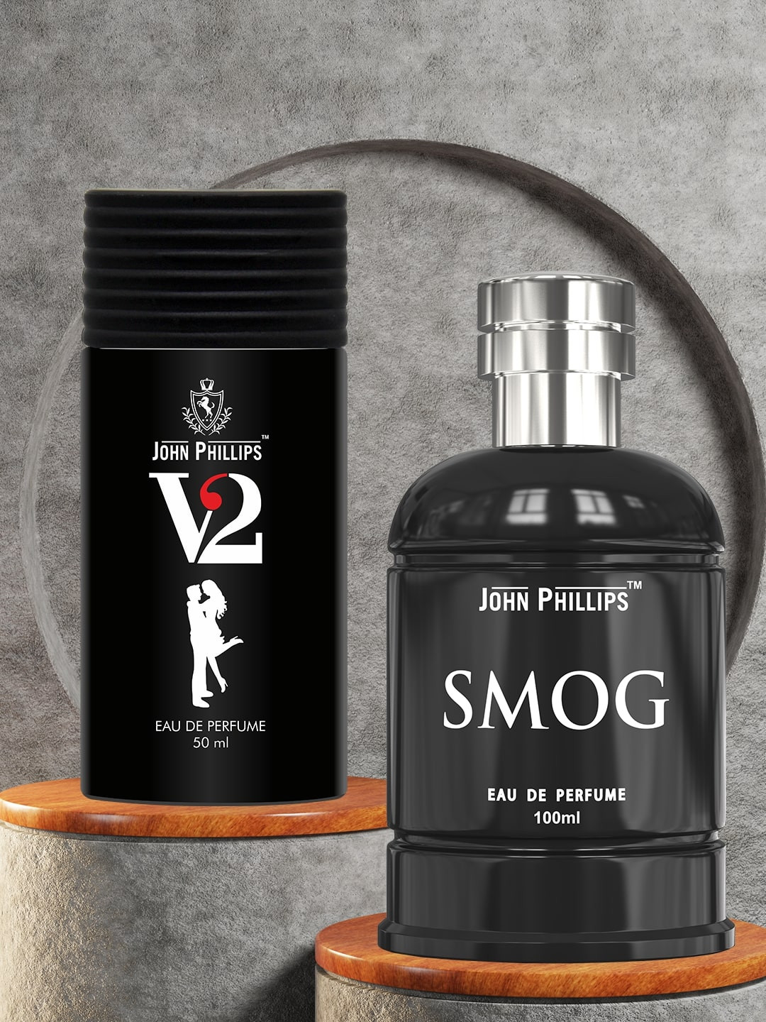 

JOHN PHILLIPS Set Of 2 Eau De Parfum - V2 50ml & Men Smog 100ml, Black