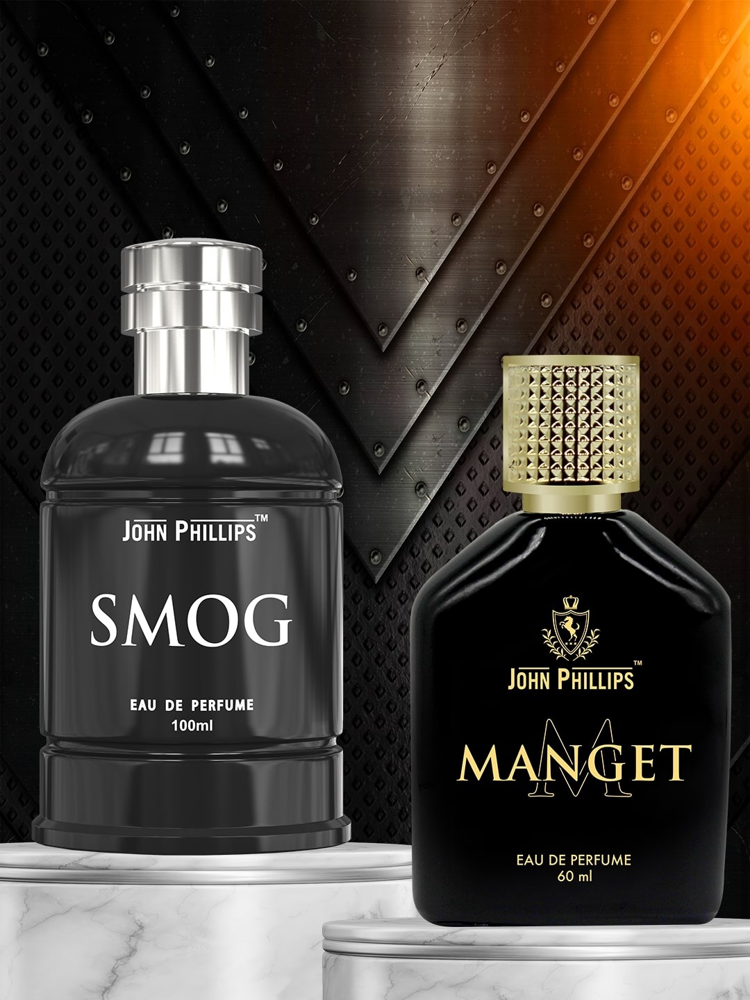 

JOHN PHILLIPS Set of 2 Long Lasting Eau De Parfum - Smog 100 ml & Manget 60 ml, Black