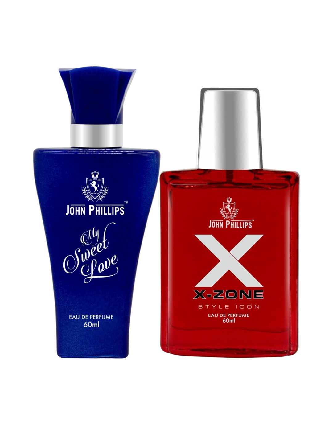 

JOHN PHILLIPS Set of 2 Eau De Parfum 60 ml each-My Sweet Love & XX-Zone, Blue