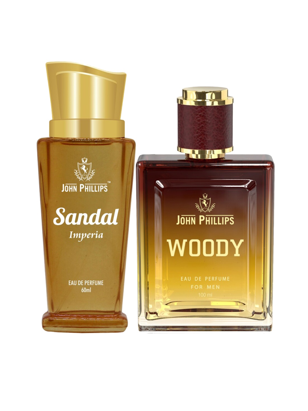 

JOHN PHILLIPS Sandal 60 ml & Woody 100 ml Set Of 2 Long Lasting Eau De Parfum, Yellow