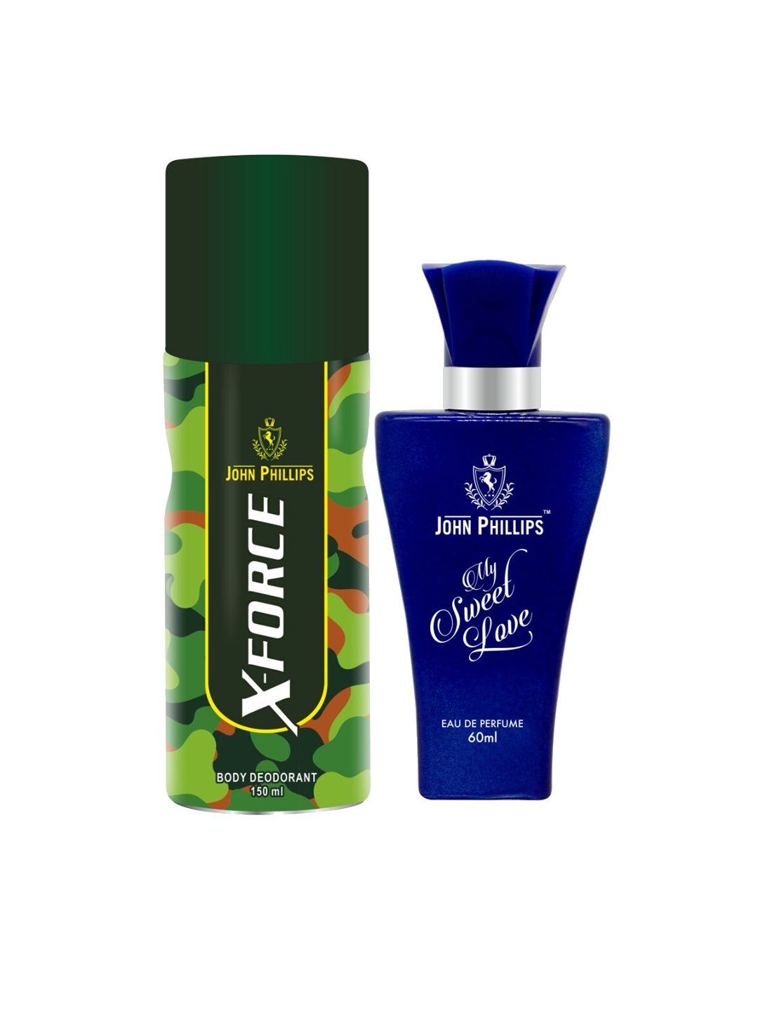 

JOHN PHILLIPS Set Of 2 Force Deo & My Sweet Love Perfume 60ml+150ml, Green