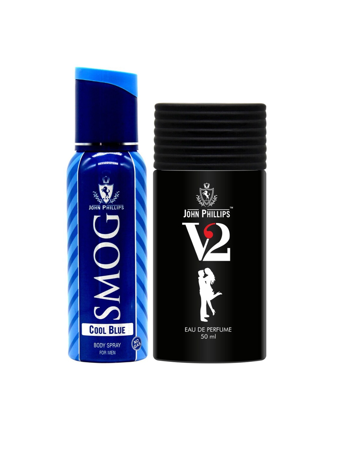 

JOHN PHILLIPS Set Of 2 Smog Cool Blue Deodorant 120 ml & V2 Eau De French Perfume 50 ml