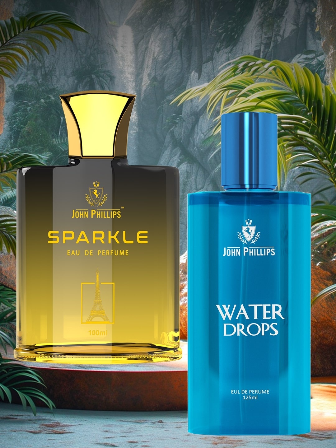 

JOHN PHILLIPS Set Of 2 Eau De Parfum - Men Sparkle 100ml & Water Drops 125ml, Blue