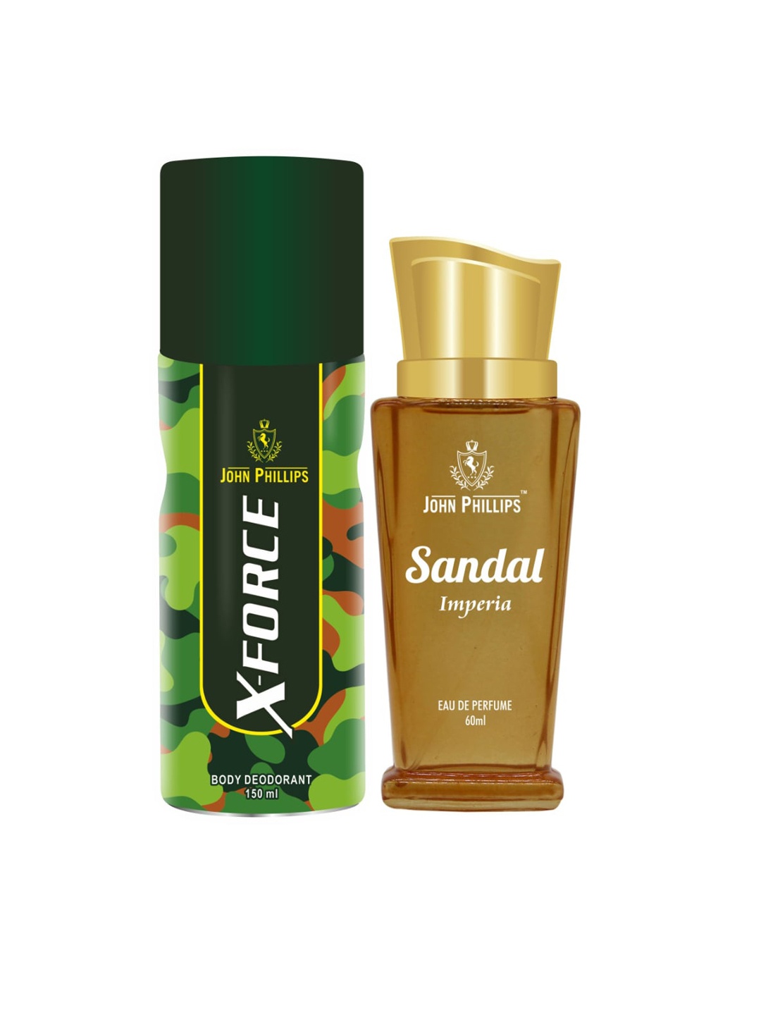 

JOHN PHILLIPS Set Of 2 Sandal Perfume 60 ml & X Force Deodorant 150 ml, Green