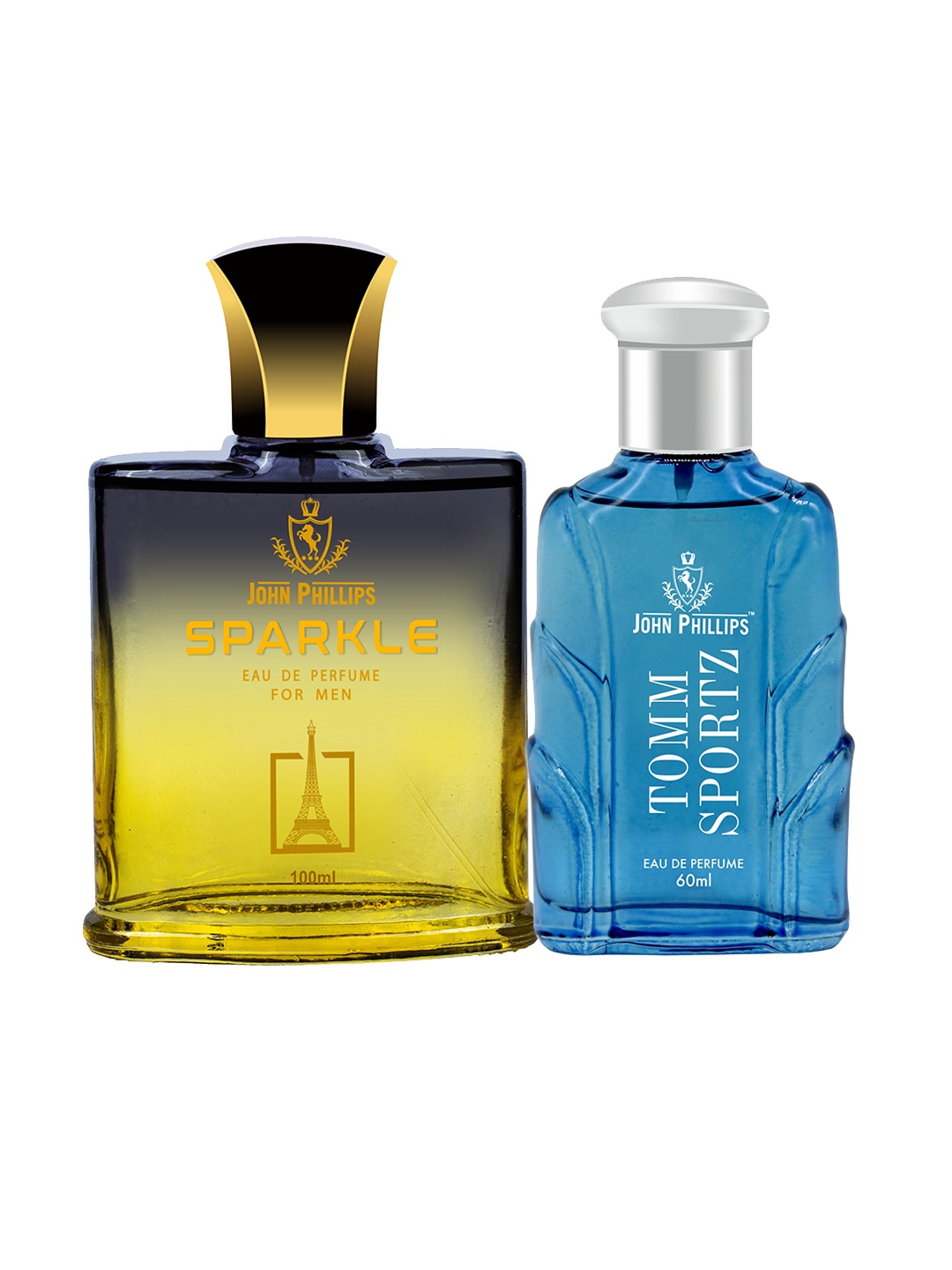 

JOHN PHILLIPS Set of 2 Long Lasting Eau De Parfum - Sparkle 100 ml & Tomm Sportz 60 ml, Blue