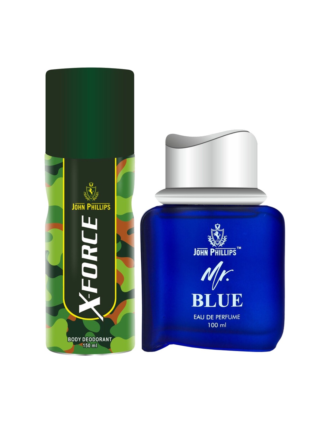 

JOHN PHILLIPS Set Of X-Force Deo 150 ml & Mr.Blue Eau De French Perfume 100 ml, Na