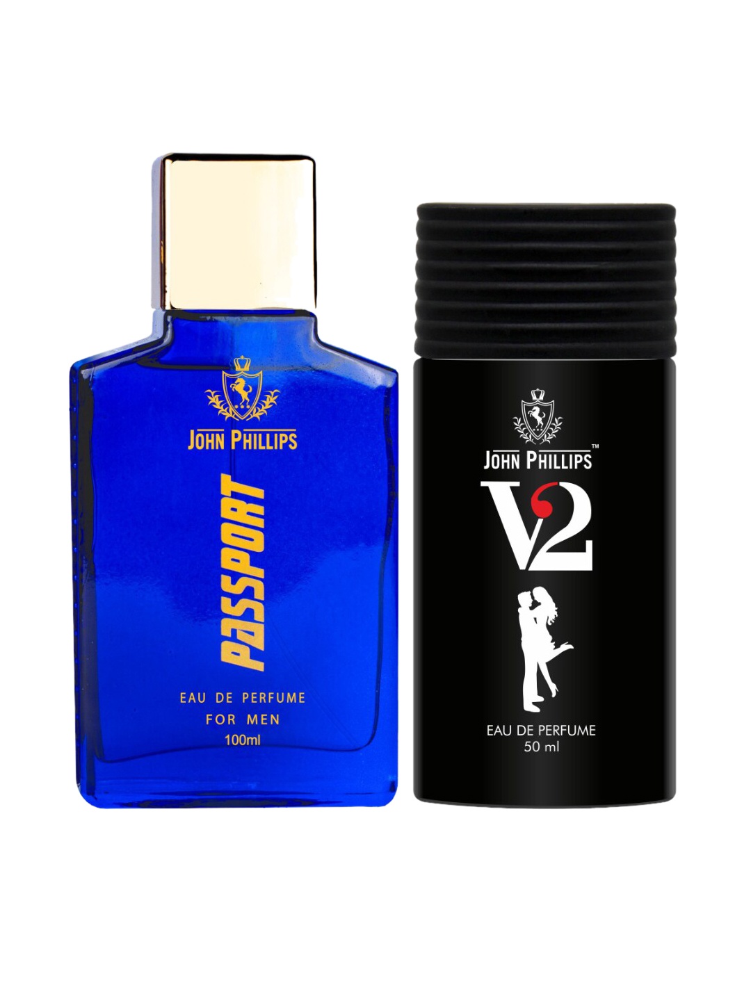 

JOHN PHILLIPS Set of 2 Long Lasting Eau De Parfum - Passport 100ml & V2 50ml, Blue