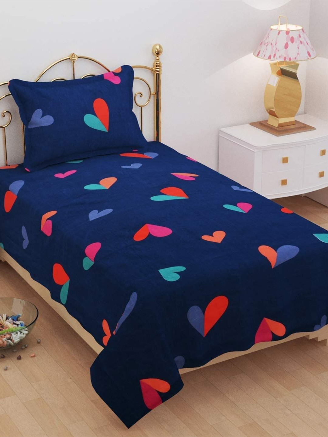 

Bajo's Blue & Red 220 TC Flat Single Bedsheet with 1 Pillow Cover