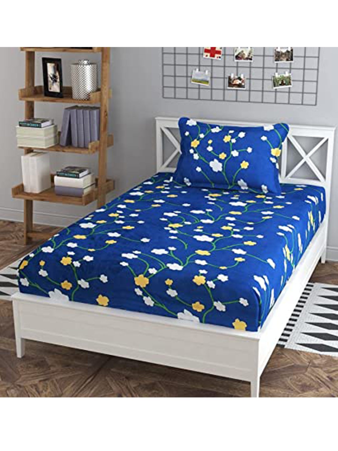 

Bajo's Blue & Yellow Floral 220 TC Flat Single Bedsheet with 1 Pillow Cover