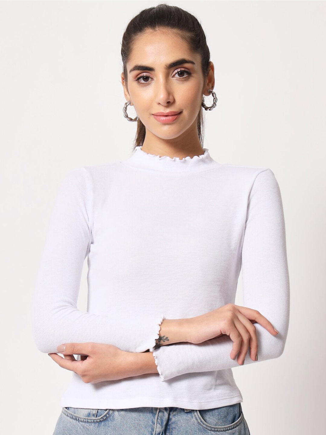 

LE BOURGEOIS High Neck Long Sleeves Regular Top, White