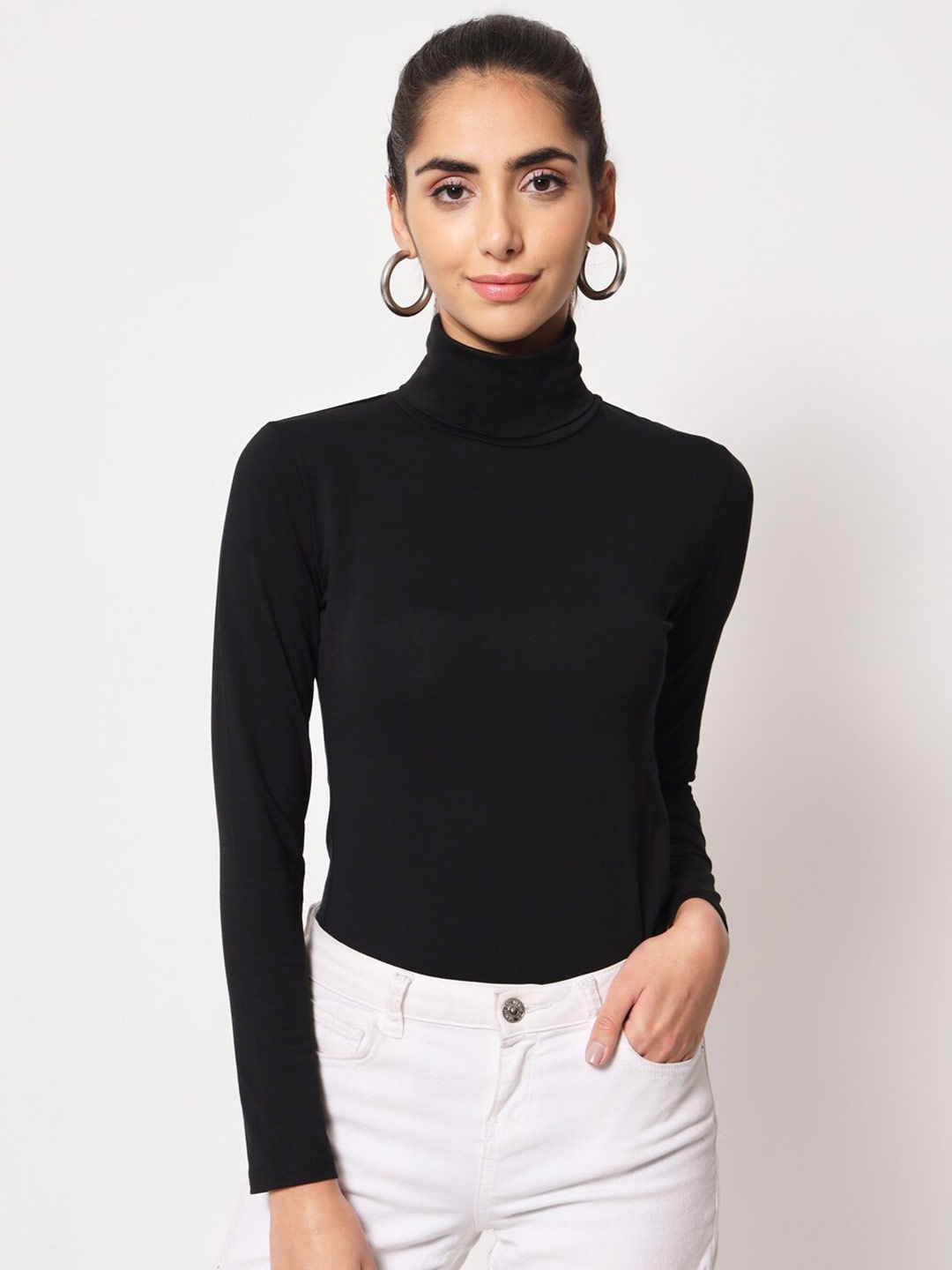 

LE BOURGEOIS High Neck Fitted Top, Black