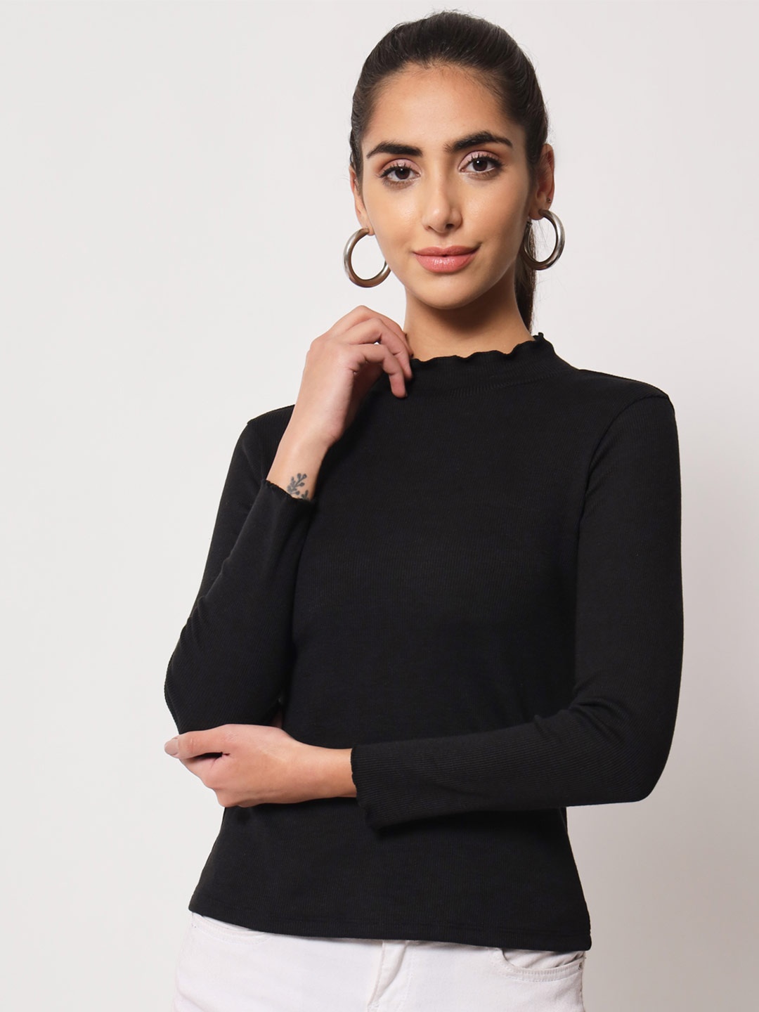

LE BOURGEOIS High Neck Long Sleeves Regular Top, Black