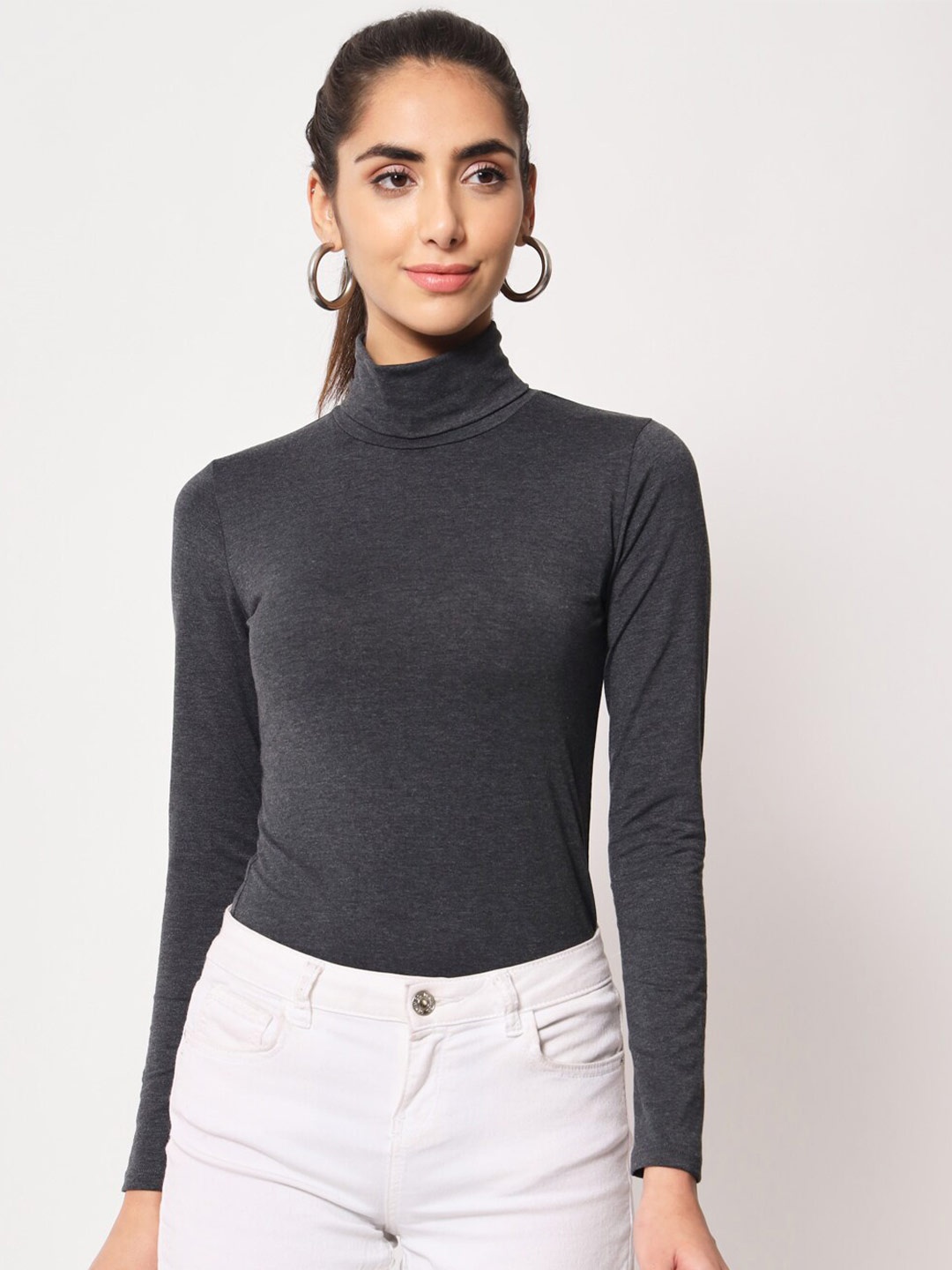 

LE BOURGEOIS High Neck Slim Fit Top, Grey