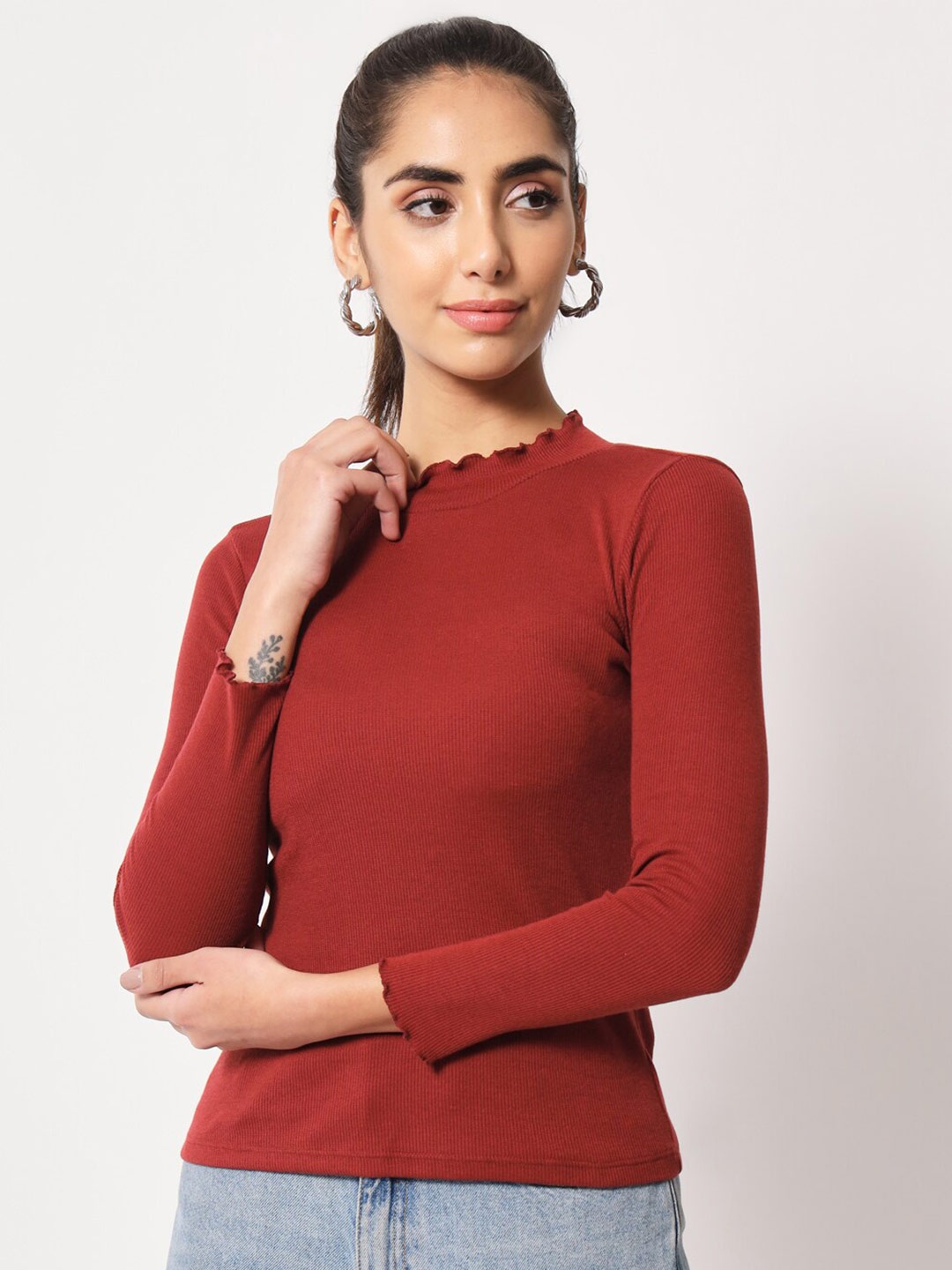 

LE BOURGEOIS High Neck Top, Maroon