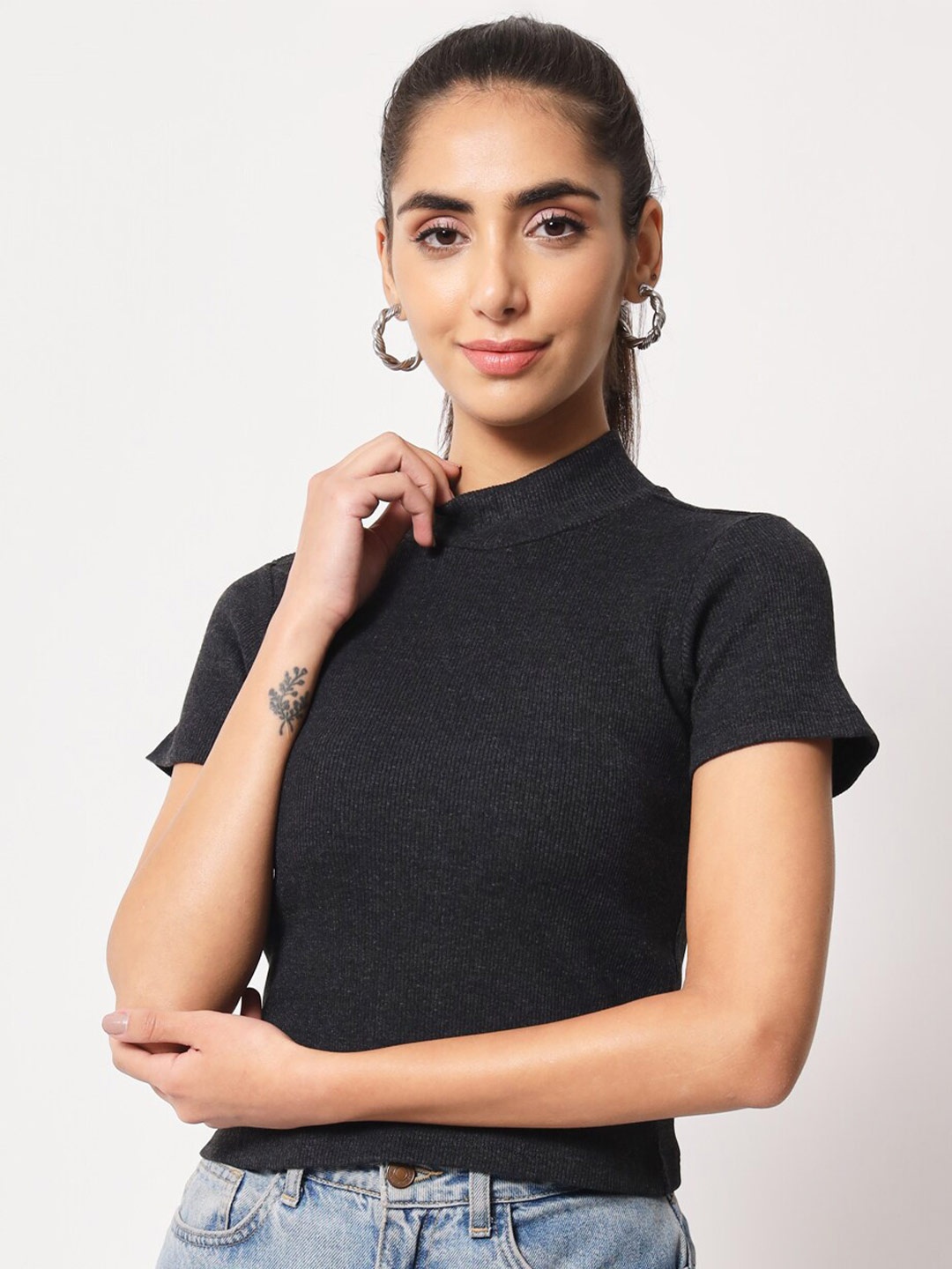 

LE BOURGEOIS High Neck Regular Top, Charcoal