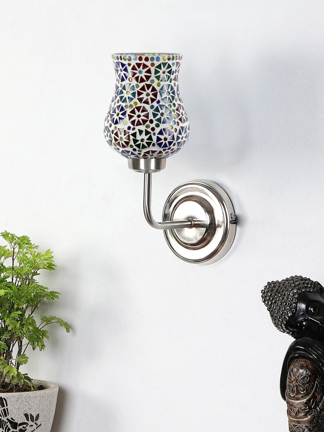 

Devansh White & Red Textured Mosaic Glass Mounted Wall Lamp Steel Base