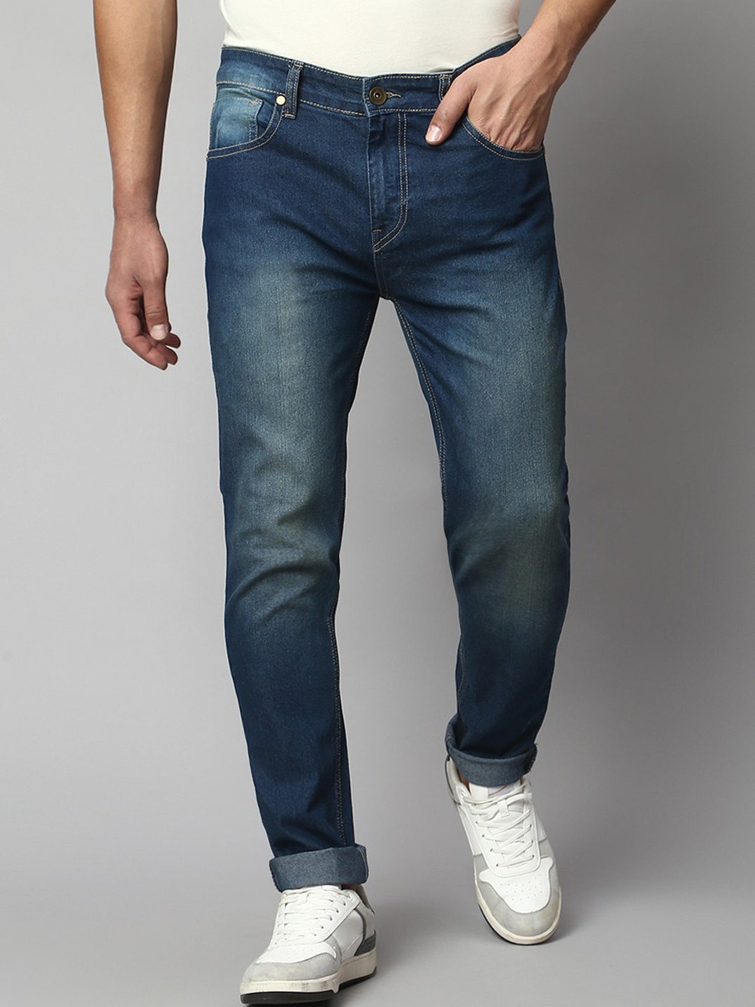 

Dennis Lingo Men Slim Fit Heavy Fade Stretchable Jeans, Blue