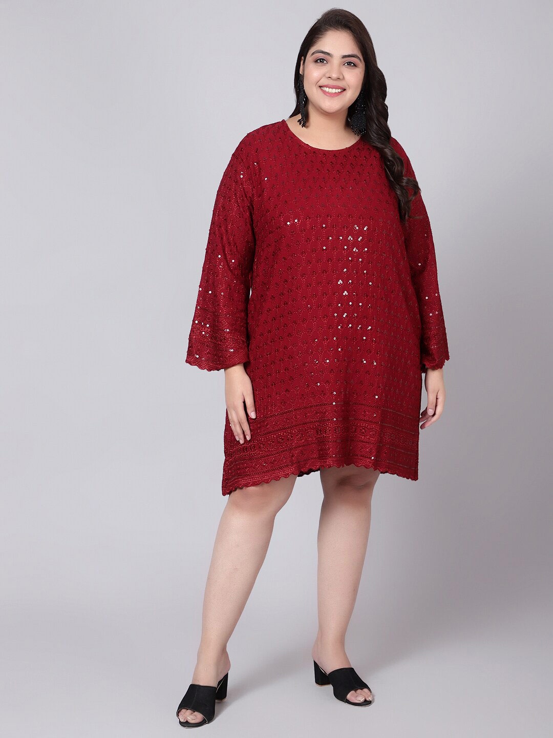 

Indietoga Embroidered & Sequinned A-Line Dress, Maroon