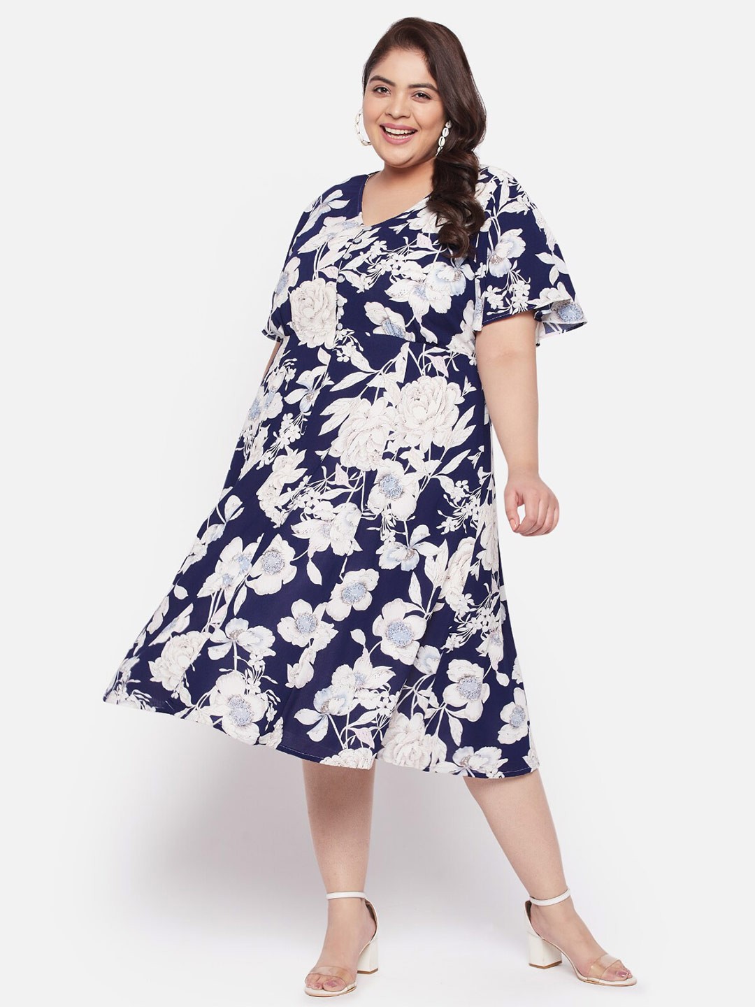

wild U Plus Size Floral Print Midi Dress, Blue