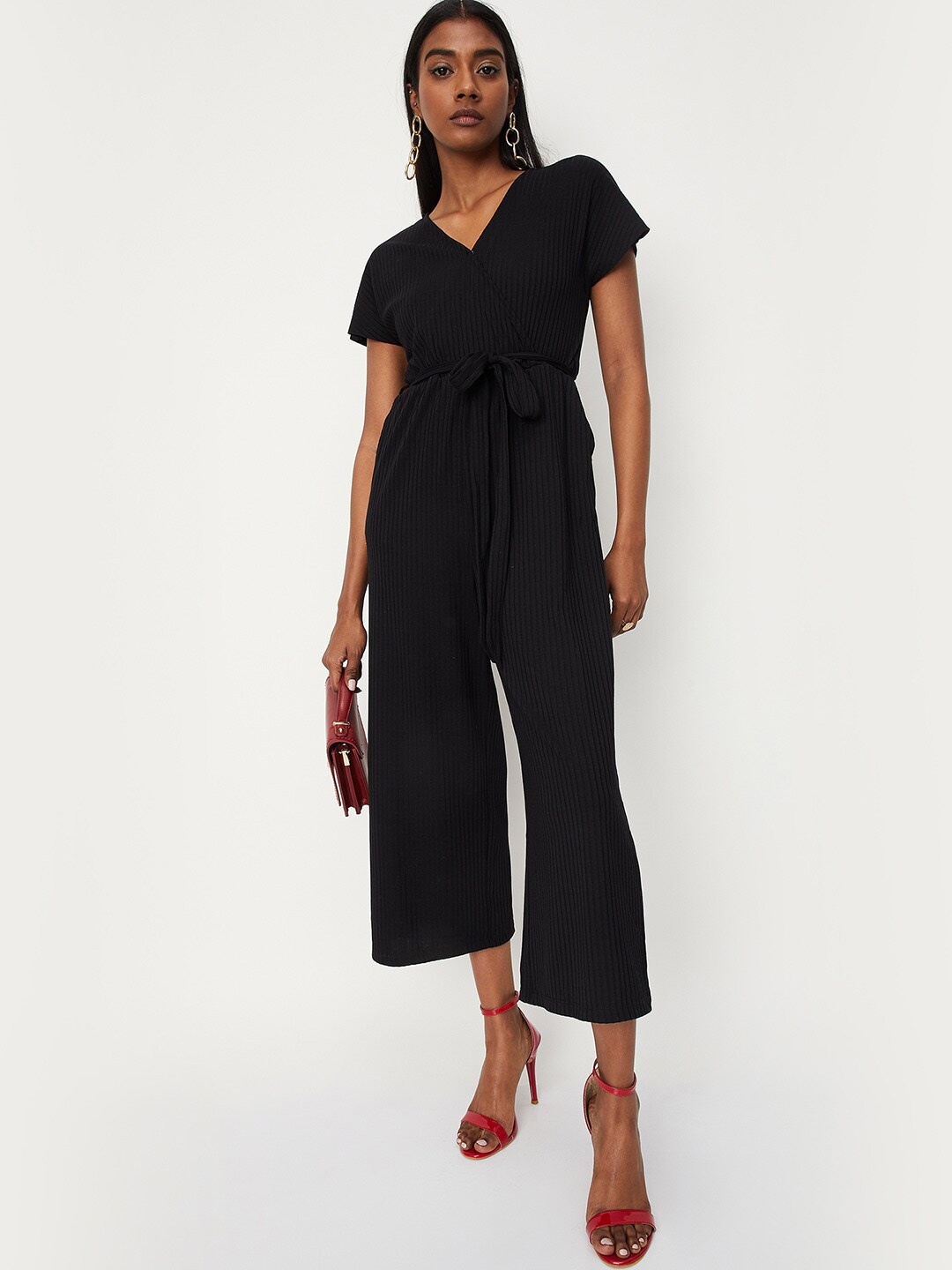 

max V-Neck Wrap Culotte Jumpsuit, Black