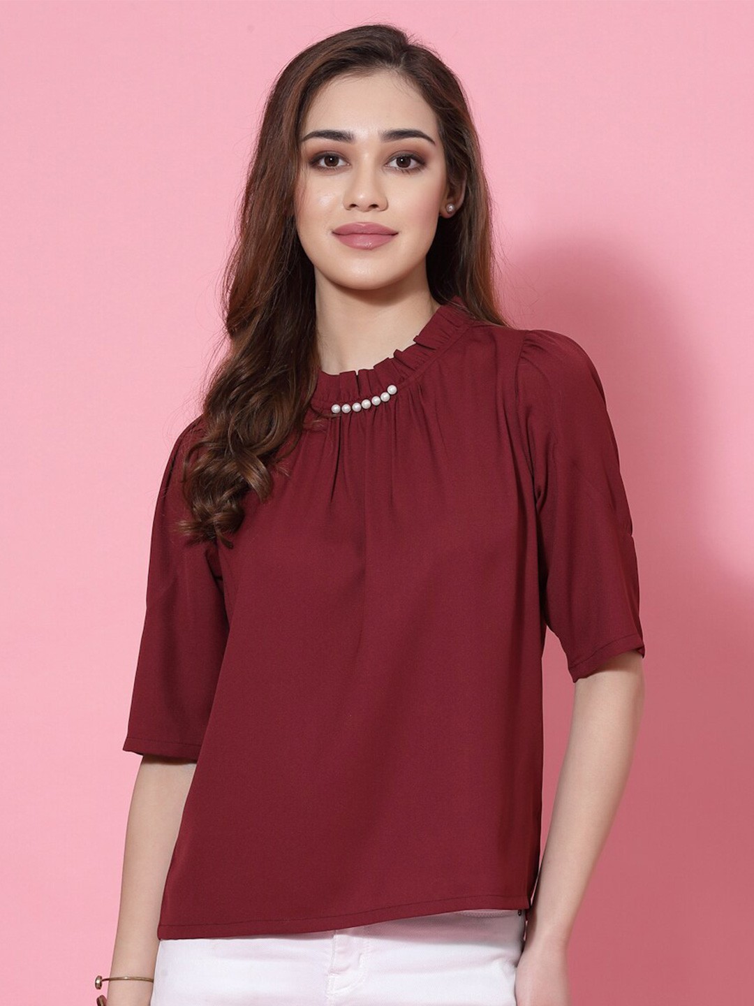 

KASSUALLY Round Neck Top, Maroon