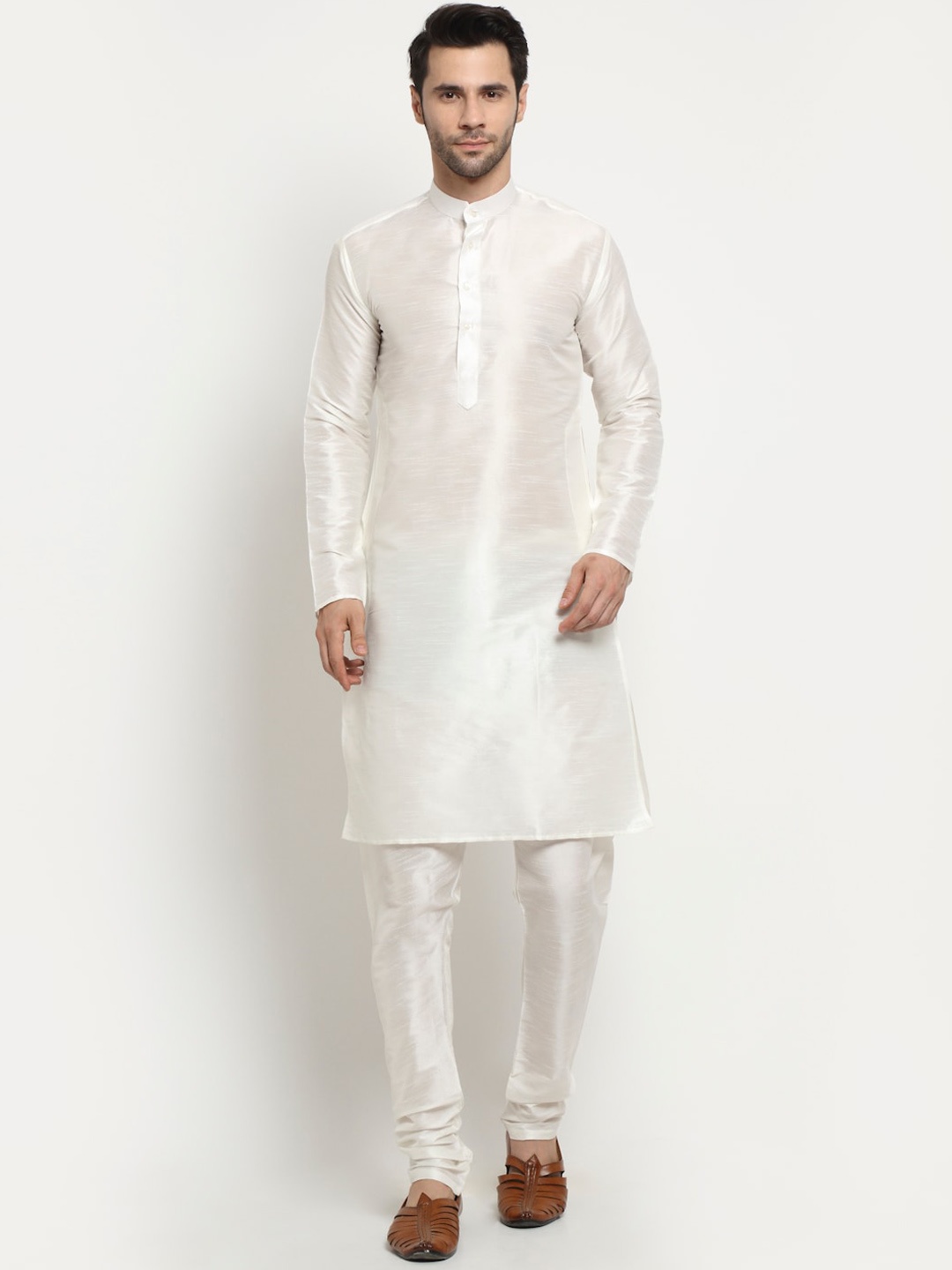 

NEUDIS Men Band Collar Kurta, White